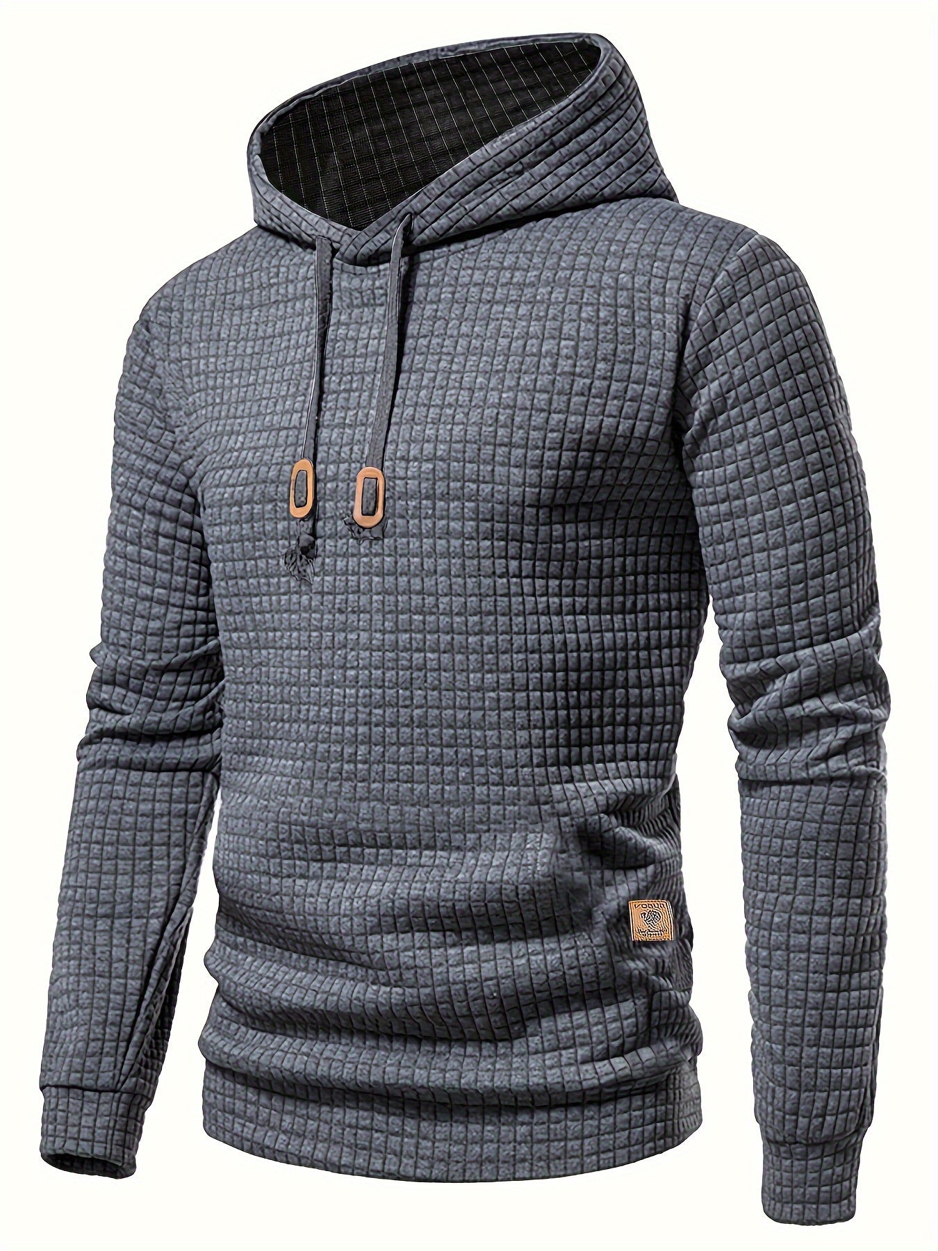 Waffle Pattern Solid Hoodie, Cool Hoodies For Men, Men's Casual Pullover Hooded Sweatshirt Streetwear For Spring Fall, As Gifts