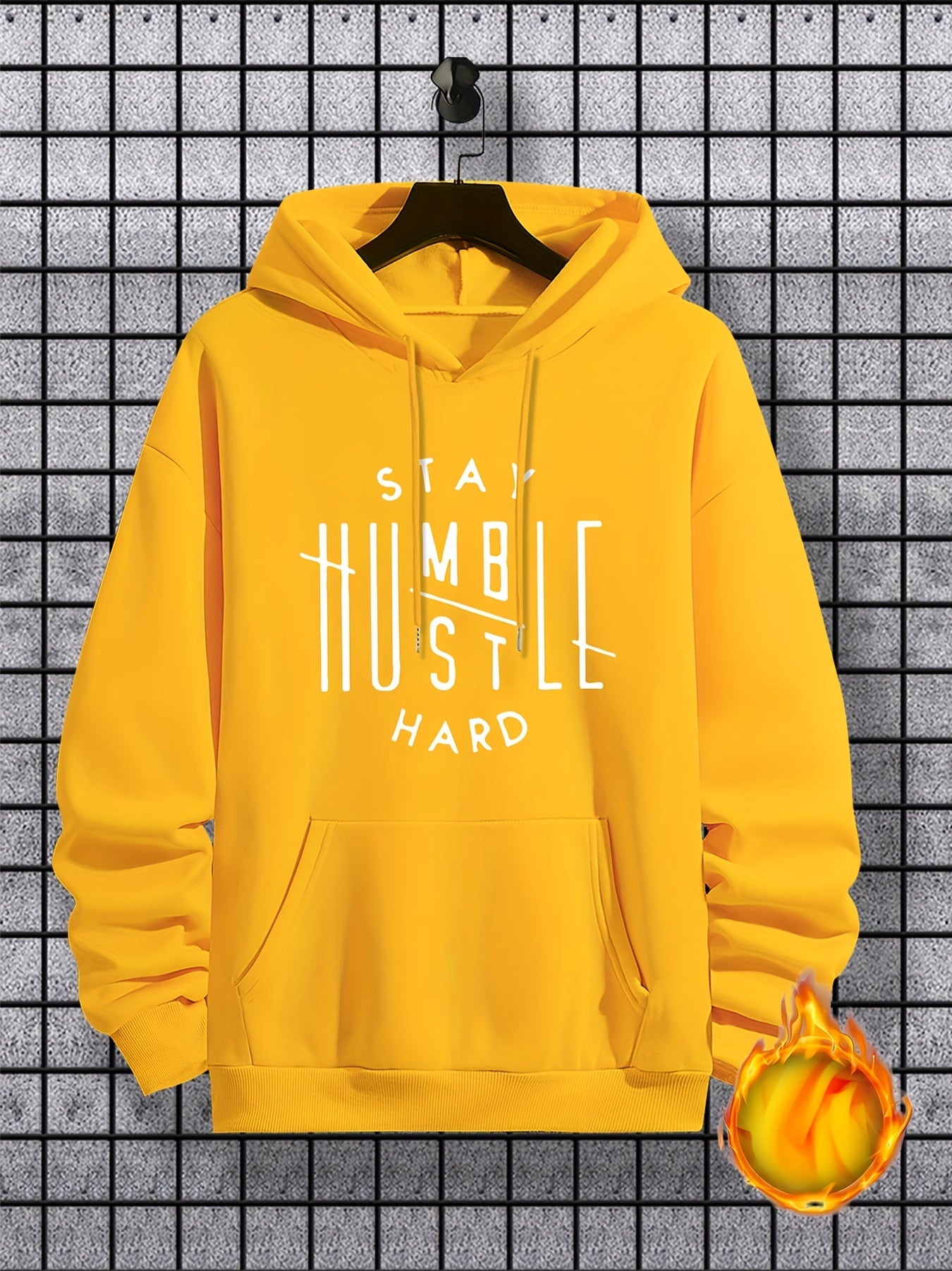 Stay Humble & Hustle Print Hoodie, Cool Hoodies For Men, Men's Casual Graphic Design Pullover Hooded Sweatshirt With Kangaroo Pocket Streetwear For Winter Fall, As Gifts