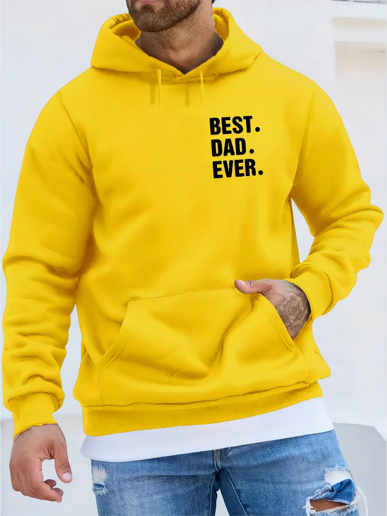 BEST DAD EVER Print Kangaroo Pocket Fleece Sweatshirt Hoodie Pullover, Fashion Street Style Long Sleeve Sports Tops, Graphic Pullover Shirts For Men Autumn Winter Gifts