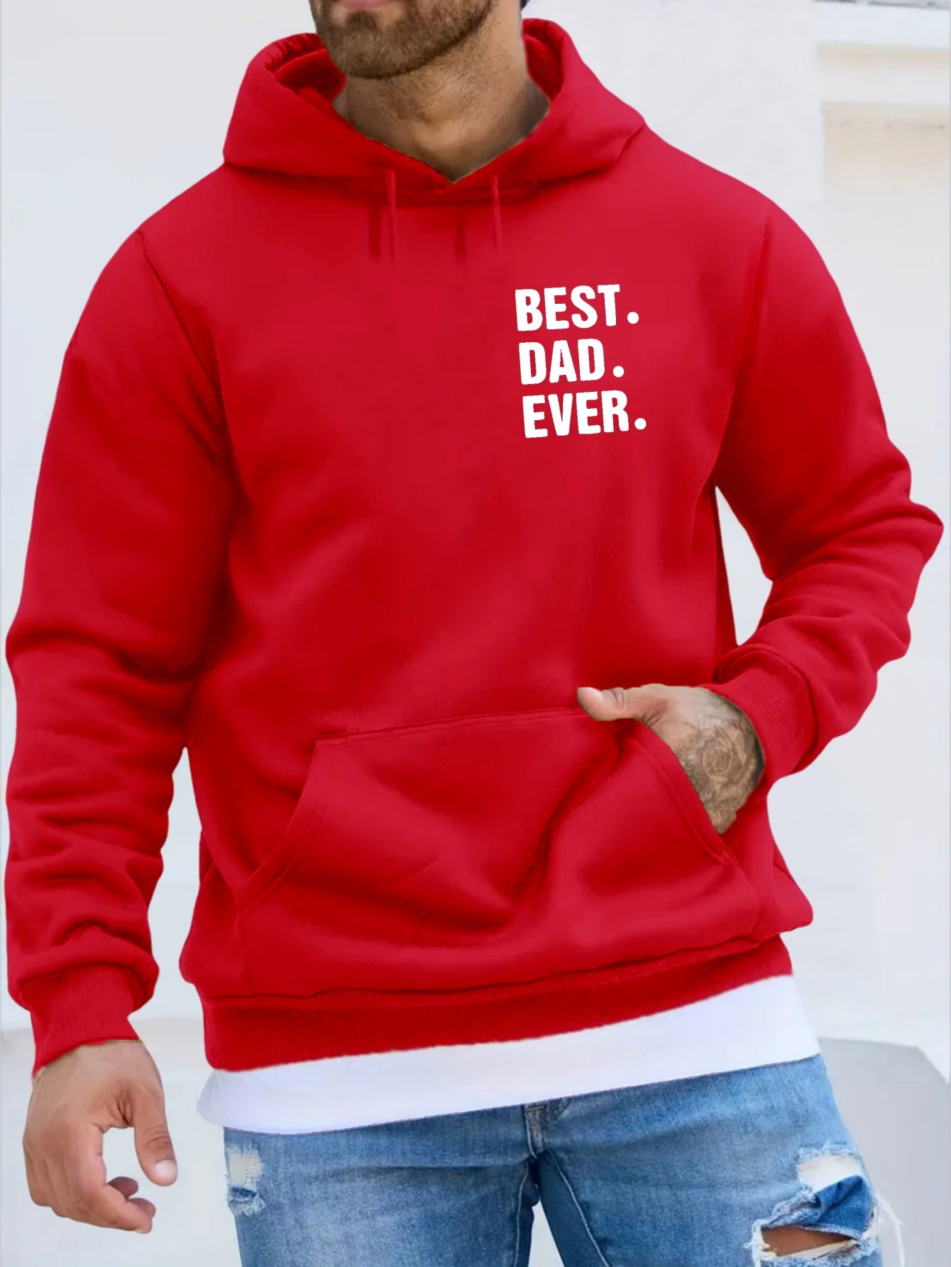 BEST DAD EVER Print Kangaroo Pocket Fleece Sweatshirt Hoodie Pullover, Fashion Street Style Long Sleeve Sports Tops, Graphic Pullover Shirts For Men Autumn Winter Gifts