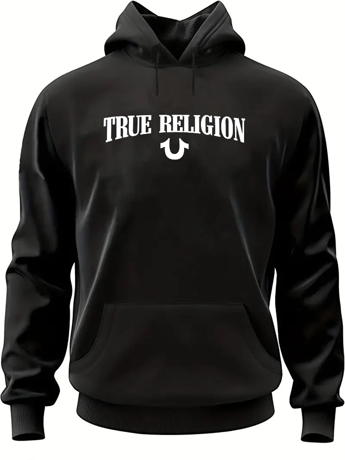 TRUE RELIGION Print Hoodies For Men, Graphic Hoodie With Kangaroo Pocket, Comfy Loose Trendy Hooded Pullover, Mens Clothing For Autumn Winter