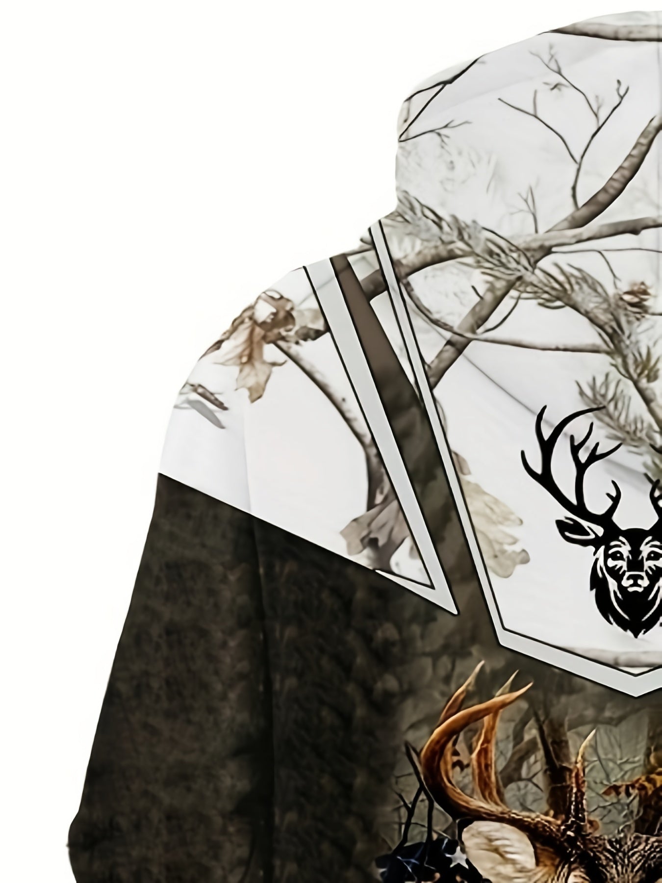 Creative Deer Pattern Men's Color Block Hooded Sweatshirt With Drawstring And Kangaroo Pocket, Fall Winter