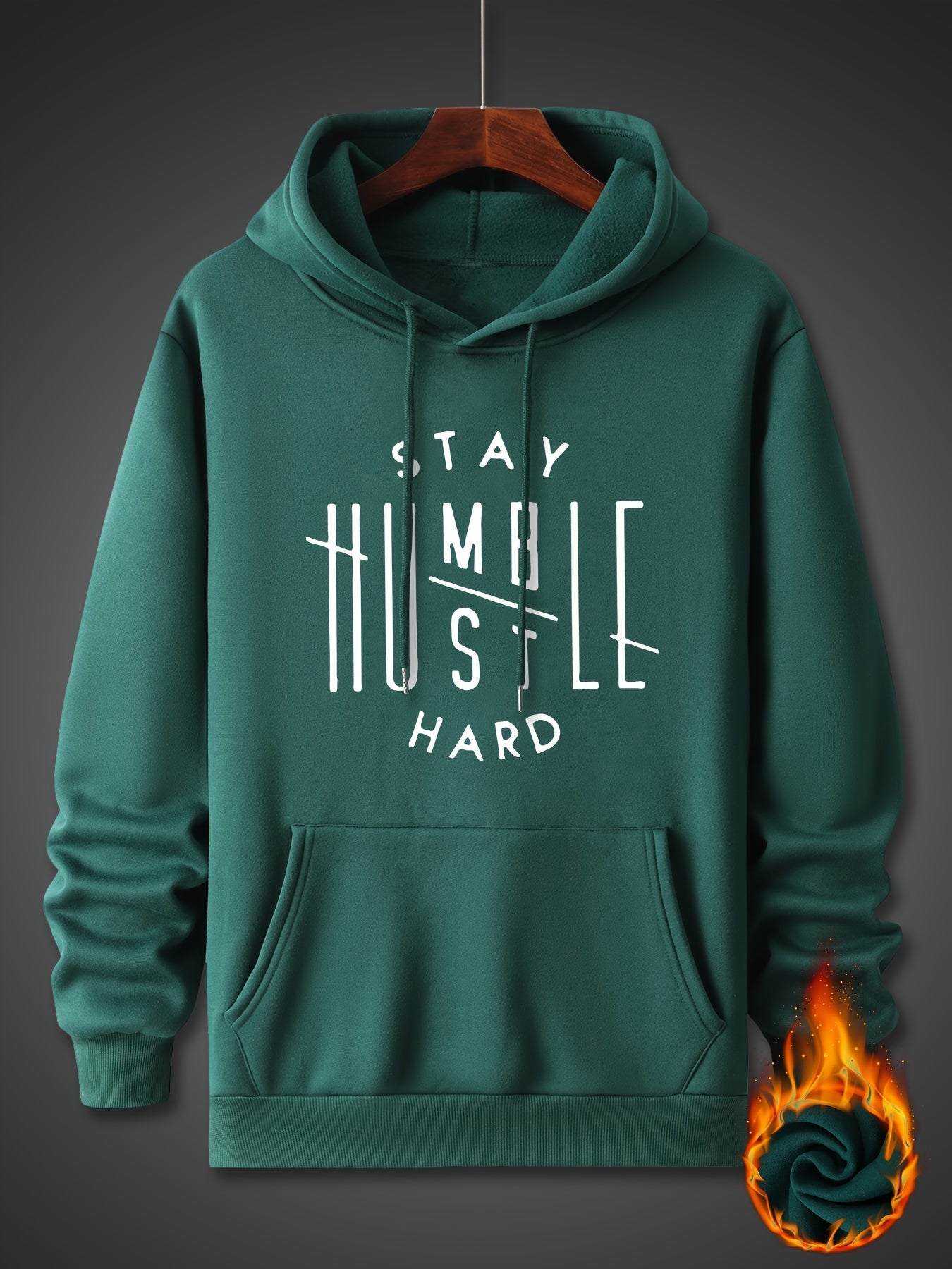 Stay Humble & Hustle Print Hoodie, Cool Hoodies For Men, Men's Casual Graphic Design Pullover Hooded Sweatshirt With Kangaroo Pocket Streetwear For Winter Fall, As Gifts